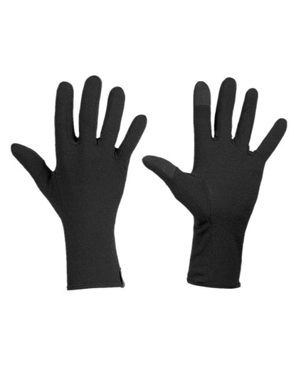 Black Coloured Icebreaker Unisex 260 Tech Gloves Liner on white background 