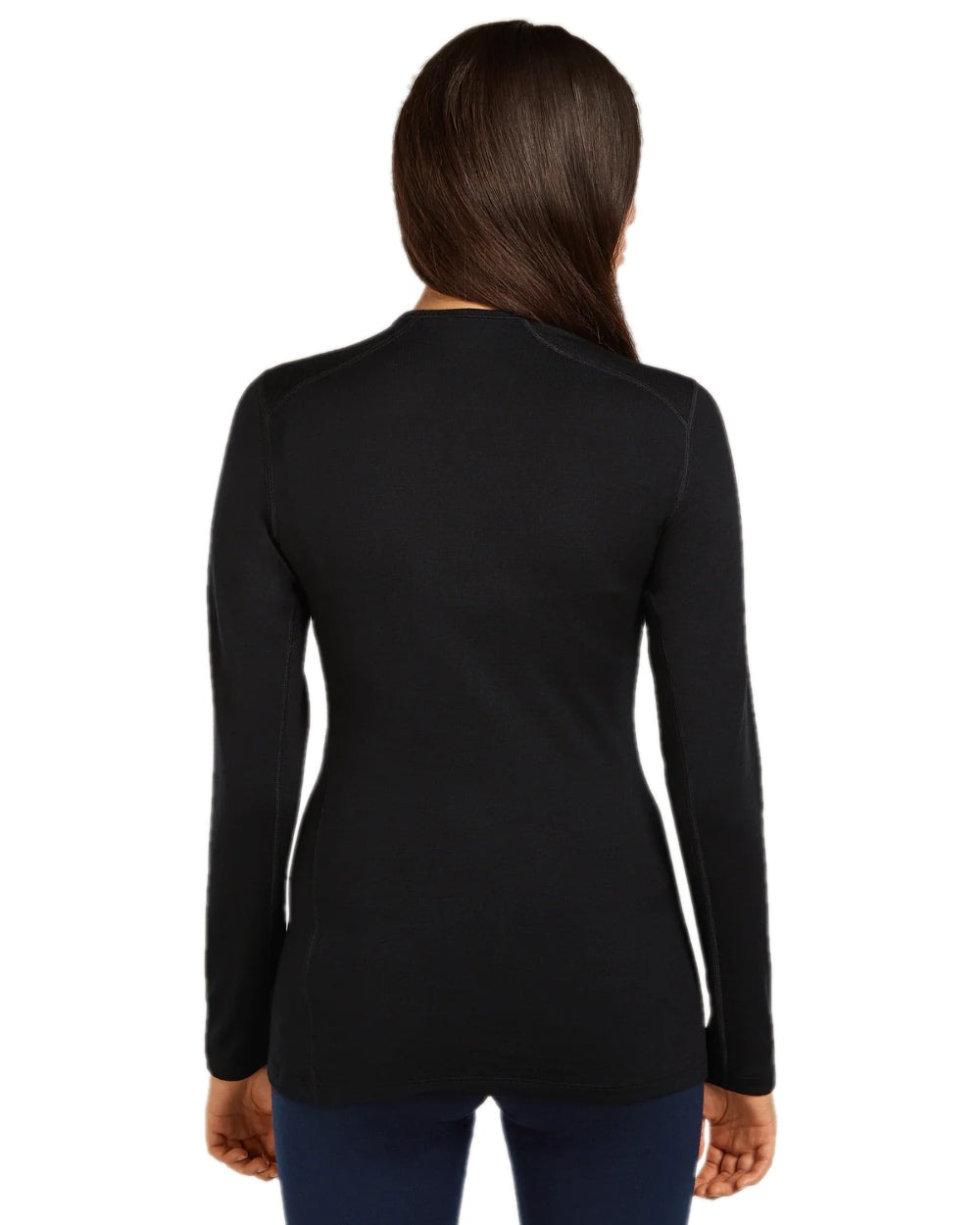 Black Coloured Icebreaker Womens 260 Tech Crew Thermal Top on white background 