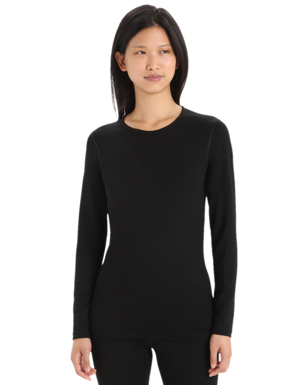 Black Coloured Icebreaker Womens 260 Tech Crew Thermal Top on white background 