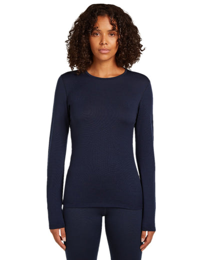 Midnight Navy Coloured Icebreaker Womens 260 Tech Crew Thermal Top on white background 