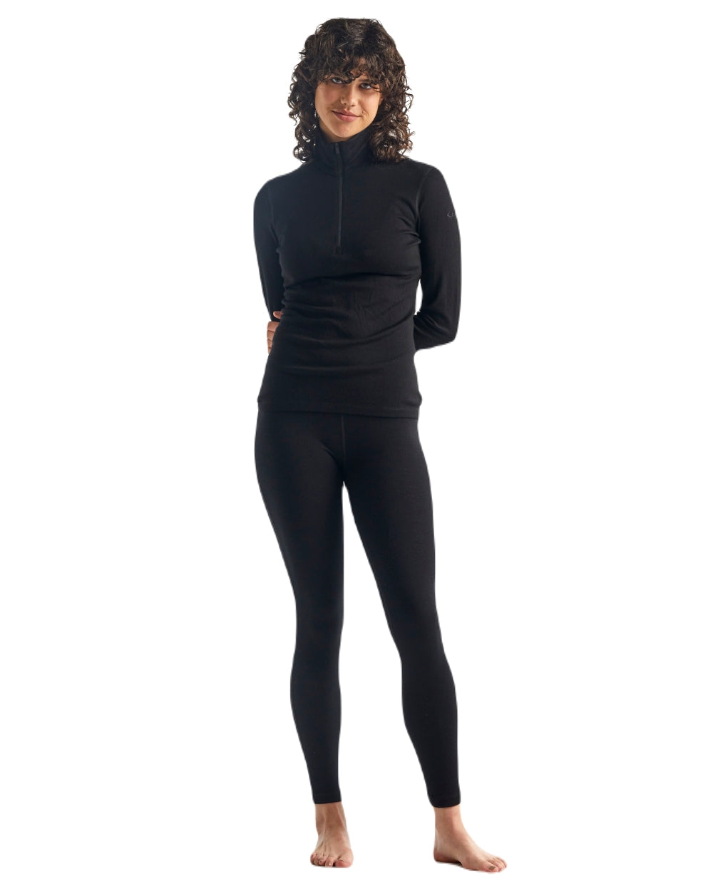 Black Coloured Icebreaker Merino Womens 260 Tech Thermal Leggings on white background 