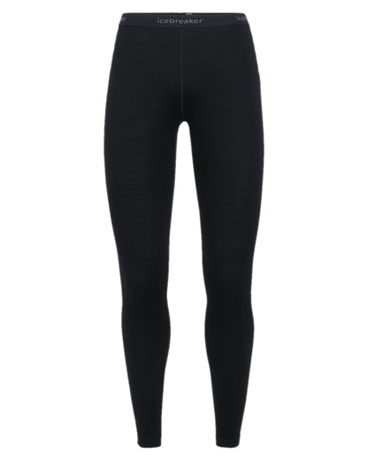 Black Coloured Icebreaker Merino Womens 260 Tech Thermal Leggings on white background 