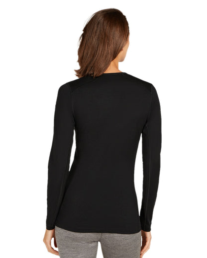 Black Coloured Icebreaker Womens Merino 200 Oasis Crewe Thermal Top on white background 