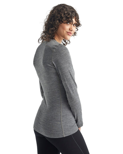 Gritstone Heather Coloured Icebreaker Womens Merino 200 Oasis Crewe Thermal Top on white background 