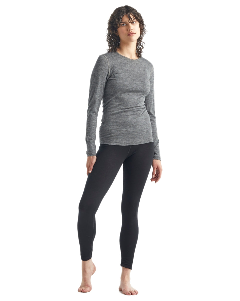 Gritstone Heather Coloured Icebreaker Womens Merino 200 Oasis Crewe Thermal Top on white background 