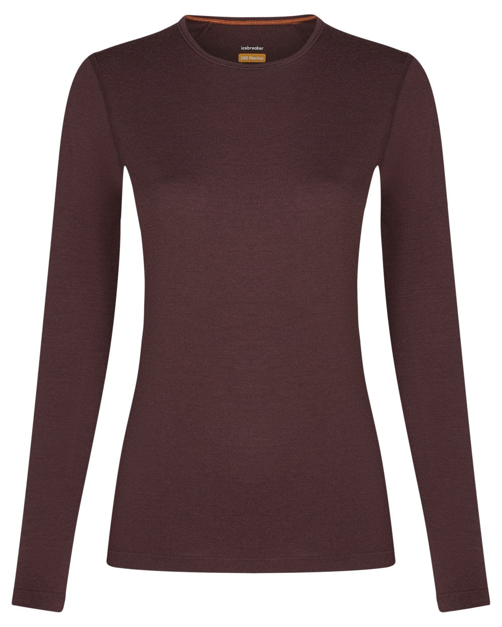 Java Coloured Icebreaker Womens Merino 200 Oasis Crewe Thermal Top on white background 