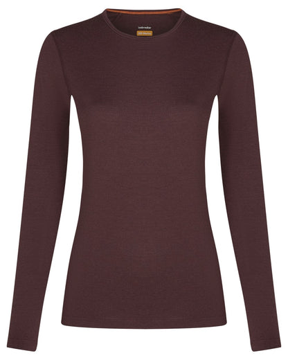 Java Coloured Icebreaker Womens Merino 200 Oasis Crewe Thermal Top on white background 