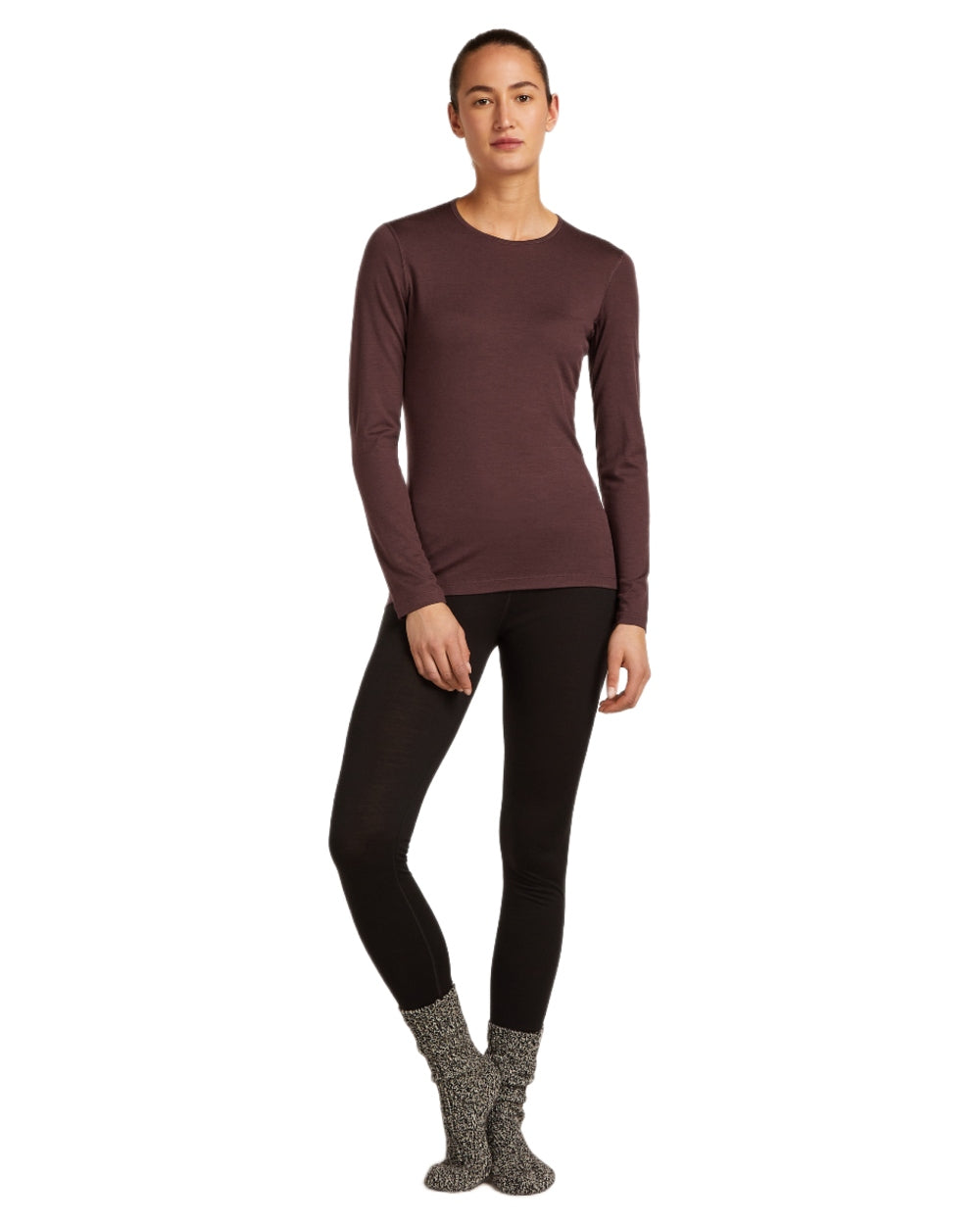 Java Coloured Icebreaker Womens Merino 200 Oasis Crewe Thermal Top on white background 