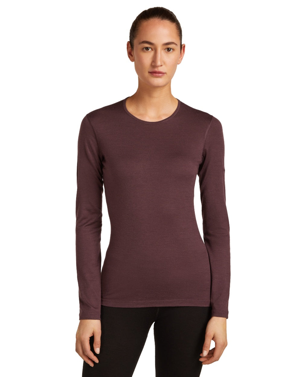 Java Coloured Icebreaker Womens Merino 200 Oasis Crewe Thermal Top on white background 