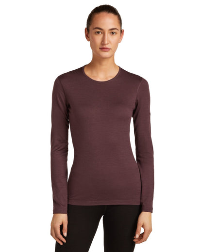 Java Coloured Icebreaker Womens Merino 200 Oasis Crewe Thermal Top on white background 