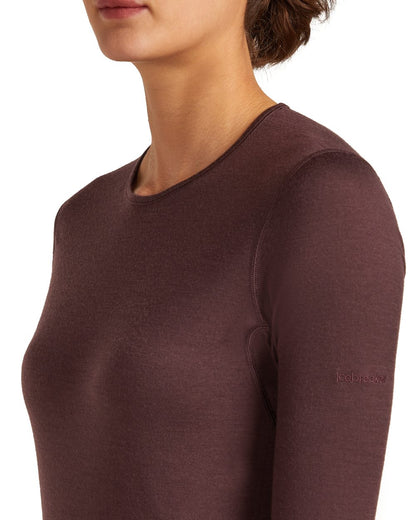 Java Coloured Icebreaker Womens Merino 200 Oasis Crewe Thermal Top on white background 