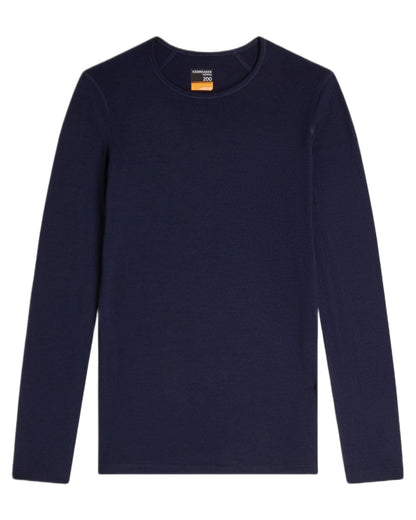 Midnight Navy Coloured Icebreaker Womens Merino 200 Oasis Crewe Thermal Top on white background 