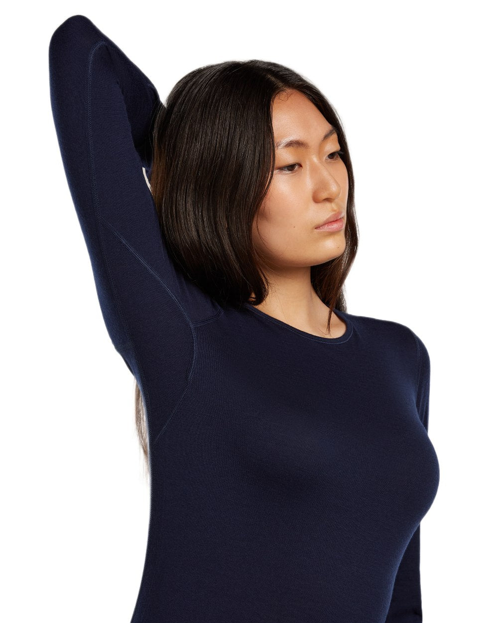 Midnight Navy Coloured Icebreaker Womens Merino 200 Oasis Crewe Thermal Top on white background 