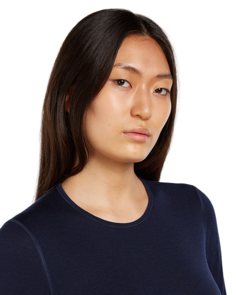 Midnight Navy Coloured Icebreaker Womens Merino 200 Oasis Crewe Thermal Top on white background 