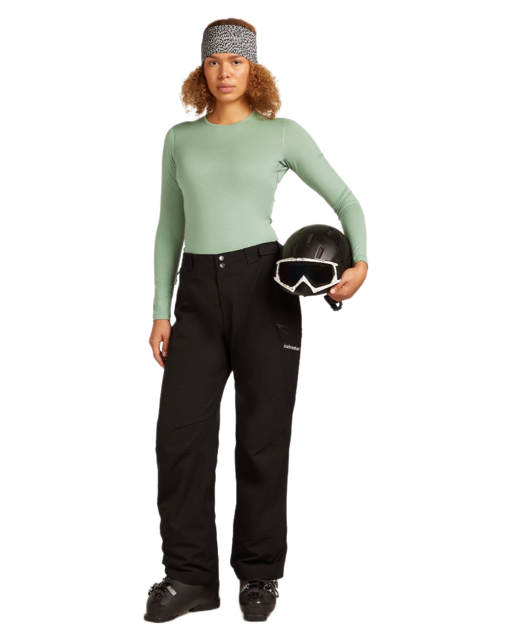 Sea Glass Coloured Icebreaker Womens Merino 200 Oasis Crewe Thermal Top on white background 