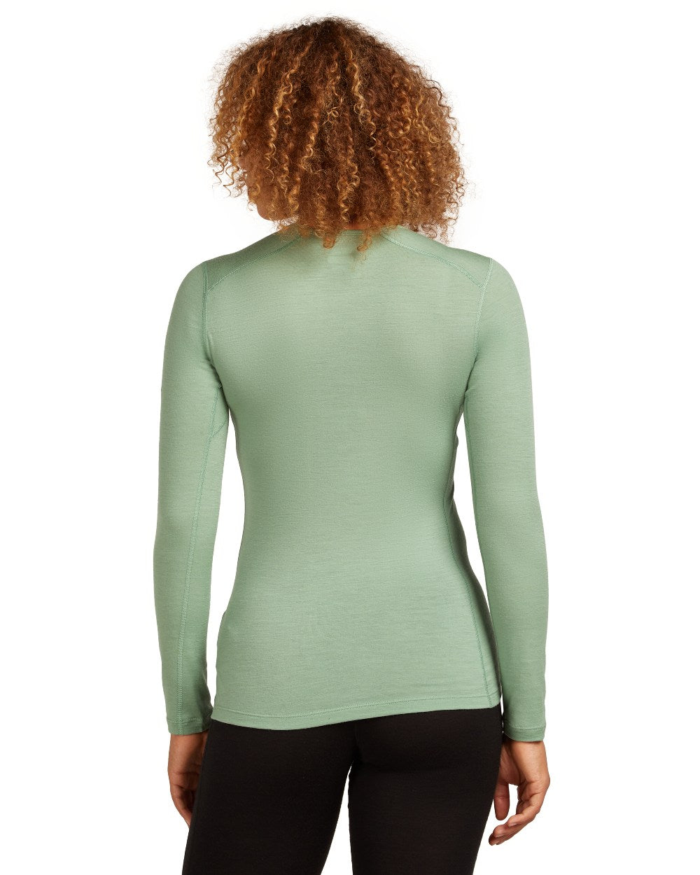 Sea Glass Coloured Icebreaker Womens Merino 200 Oasis Crewe Thermal Top on white background 