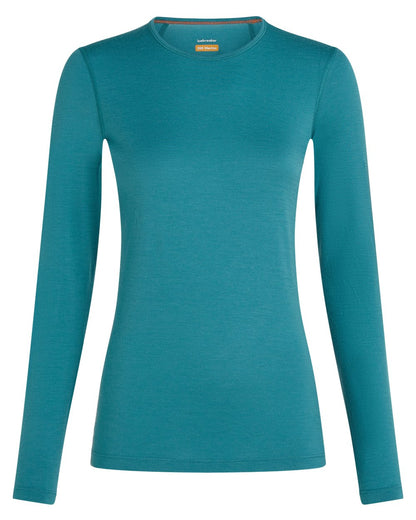 Topaz Coloured Icebreaker Womens Merino 200 Oasis Crewe Thermal Top on white background 