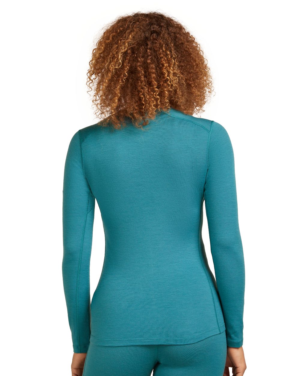 Topaz Coloured Icebreaker Womens Merino 200 Oasis Crewe Thermal Top on white background 