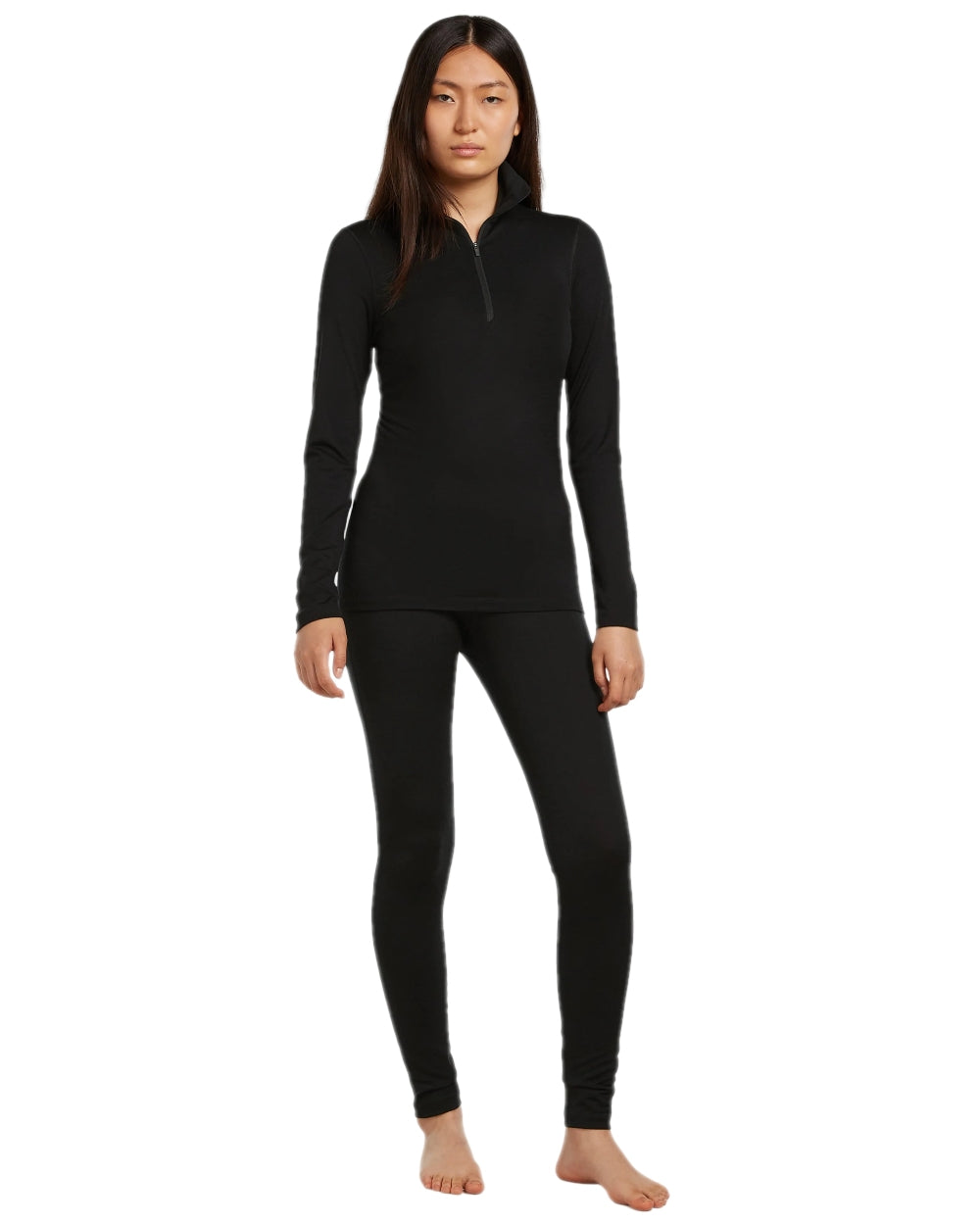 Black Coloured Icebreaker Womens Merino 200 Oasis Half Zip Thermal Top on white background 