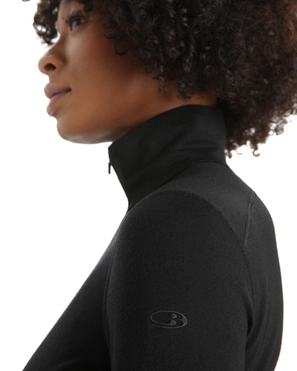 Black Coloured Icebreaker Womens Merino 200 Oasis Half Zip Thermal Top on white background 