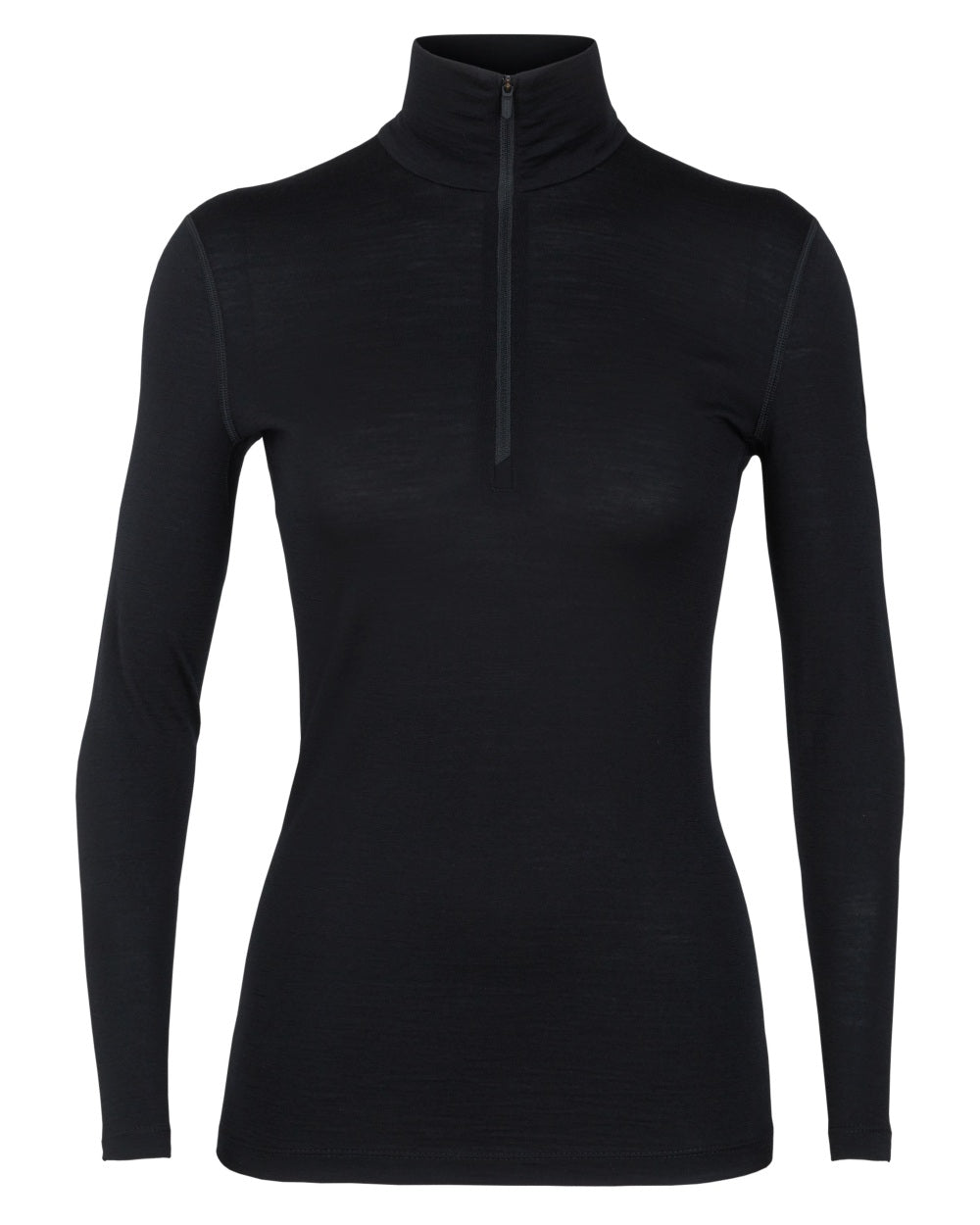 Black Coloured Icebreaker Womens Merino 200 Oasis Half Zip Thermal Top on white background 