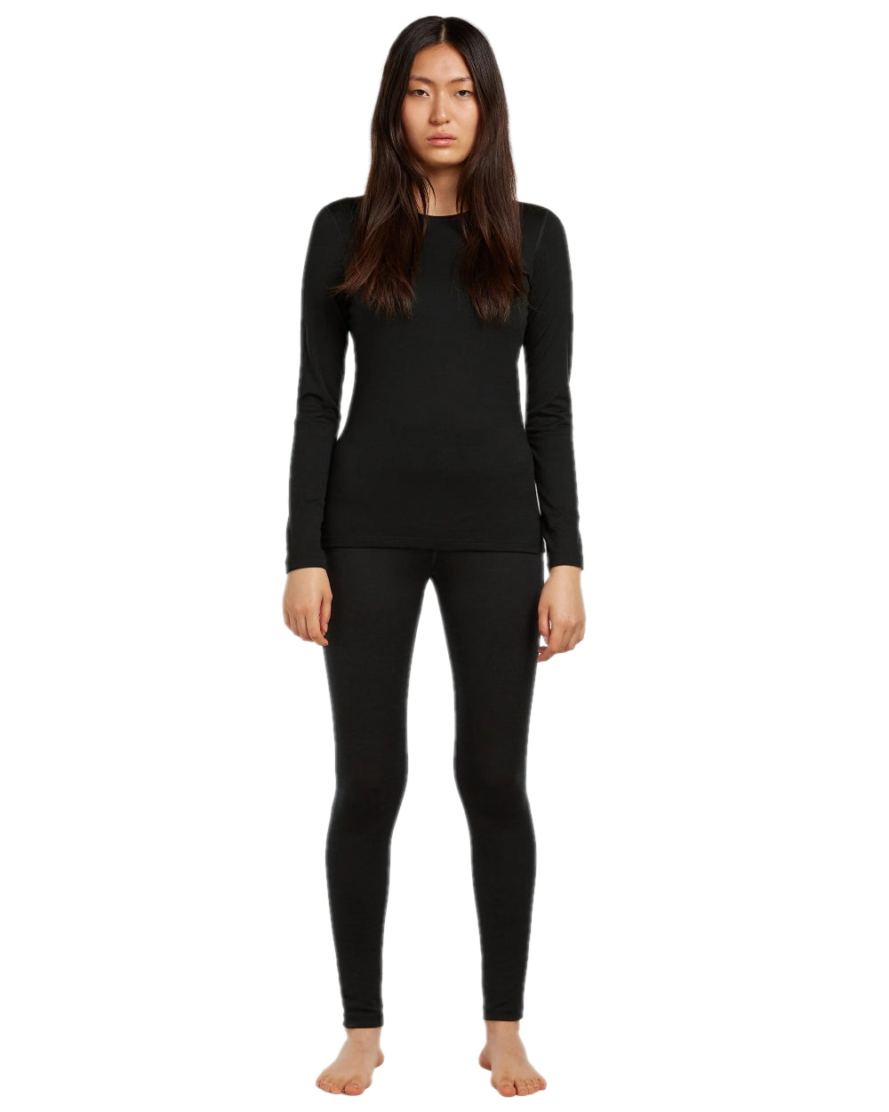 Black Coloured Icebreaker Womens Merino 200 Oasis Thermal Leggings on white background 