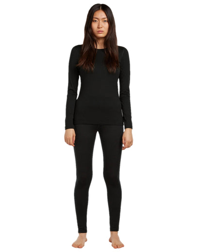 Black Coloured Icebreaker Womens Merino 200 Oasis Thermal Leggings on white background 