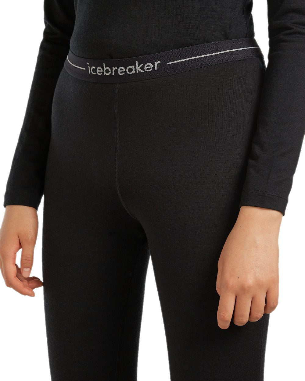 Black Coloured Icebreaker Womens Merino 200 Oasis Thermal Leggings on white background 