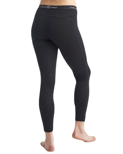 Black Coloured Icebreaker Womens Merino 200 Oasis Thermal Leggings on white background 