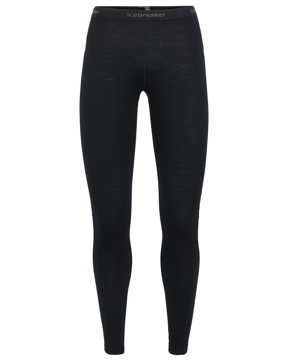 Black Coloured Icebreaker Womens Merino 200 Oasis Thermal Leggings on white background 