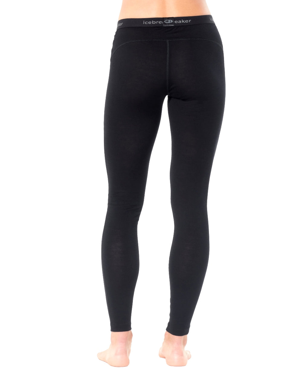 Black Coloured Icebreaker Womens Merino 200 Oasis Thermal Leggings on white background 