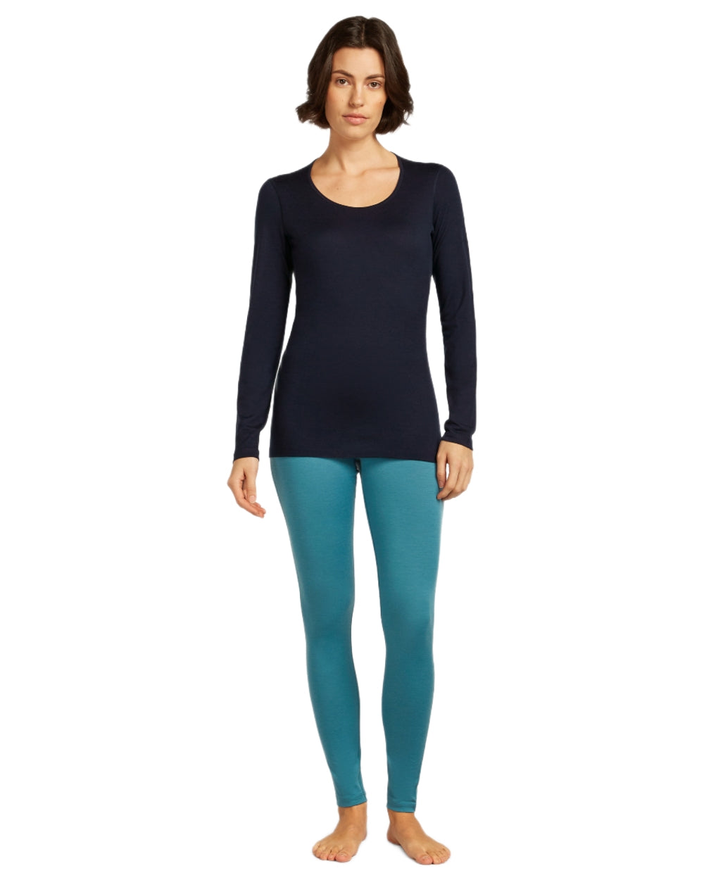 Topaz Coloured Icebreaker Womens Merino 200 Oasis Thermal Leggings on white background 