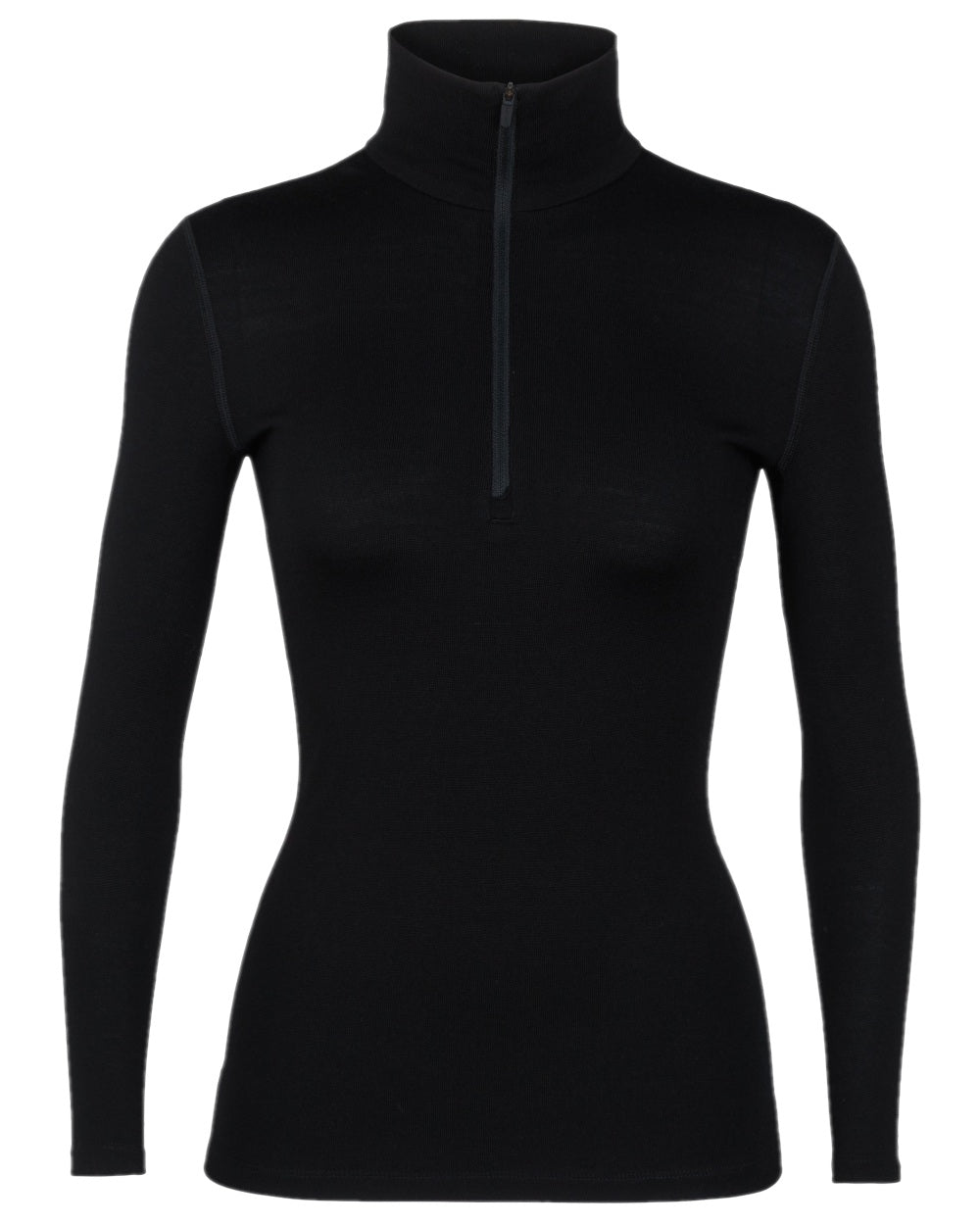 Black Coloured Icebreaker Womens Merino 260 Tech Half Zip Thermal Top on white background 