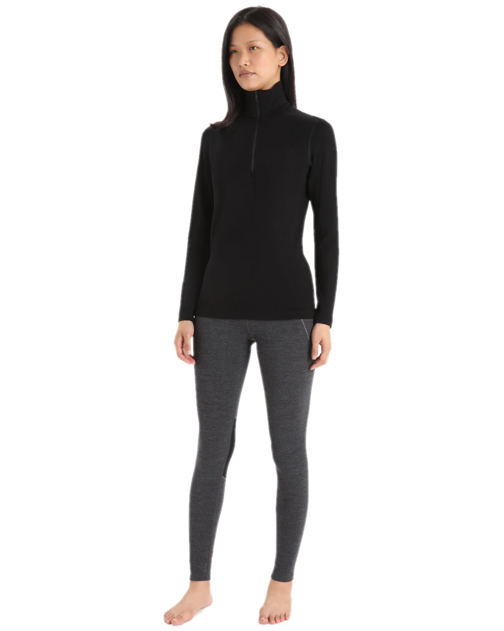 Black Coloured Icebreaker Womens Merino 260 Tech Half Zip Thermal Top on white background 