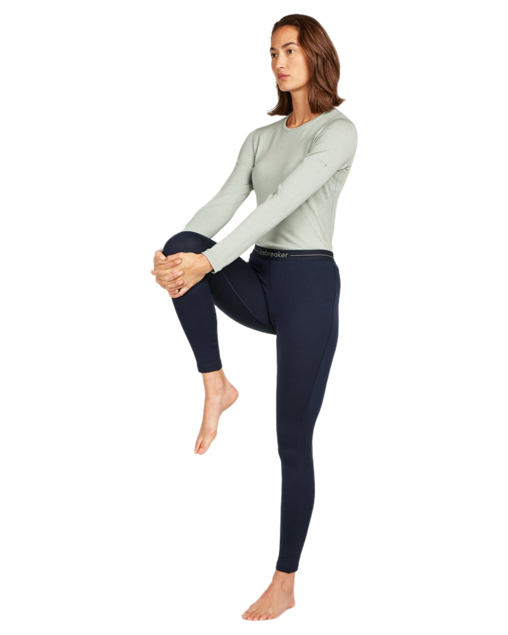 Midnight Navy Coloured Icebreaker Merino Womens 260 Tech Thermal Leggings on white background 