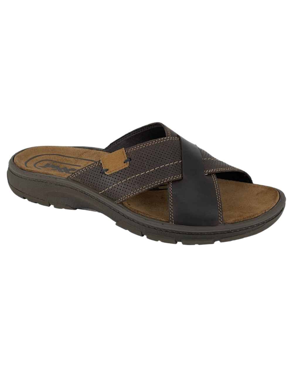 Brown coloured Imac Mens Waxy Leather Crossover Mule Sandals on white background 