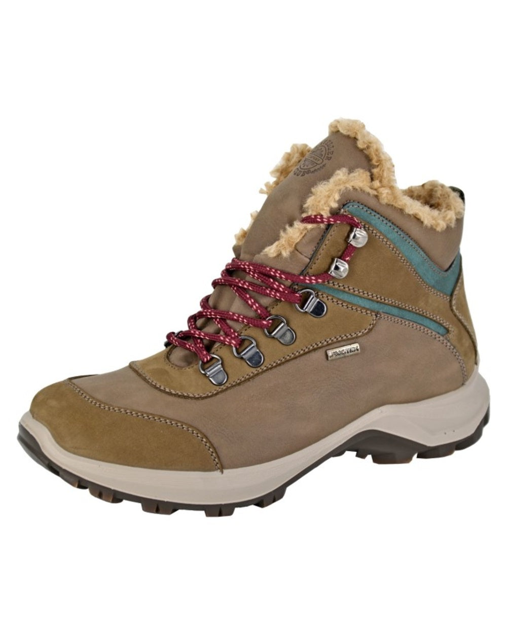 Safari Brown Green coloured Imac Womens Waterproof Hiking Boots on white background 