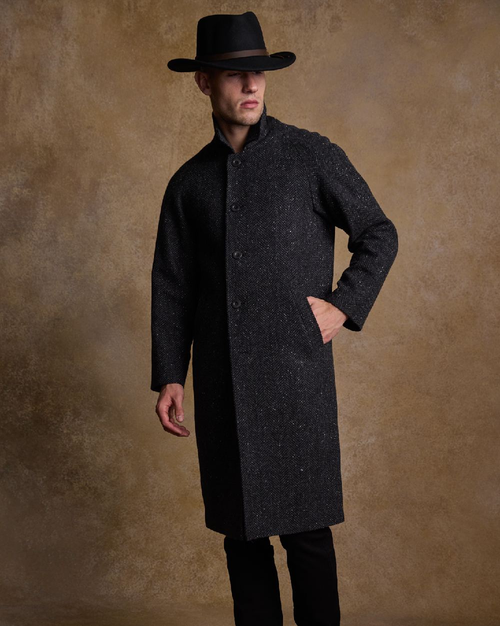 Black Coloured Jack Murphy Boston Crushable Felt Hat on indoor background 