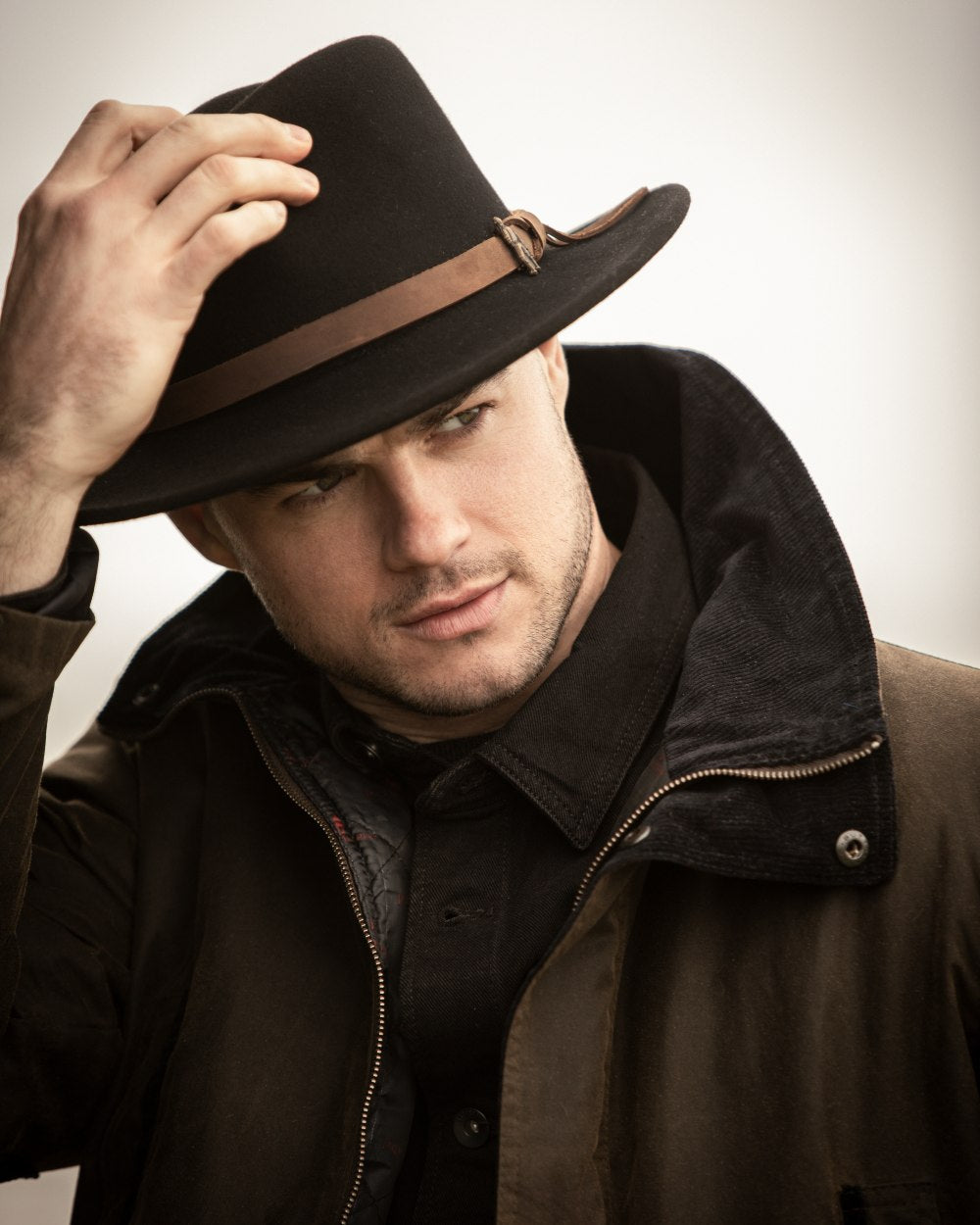 Black Coloured Jack Murphy Boston Crushable Felt Hat on outdoor background 