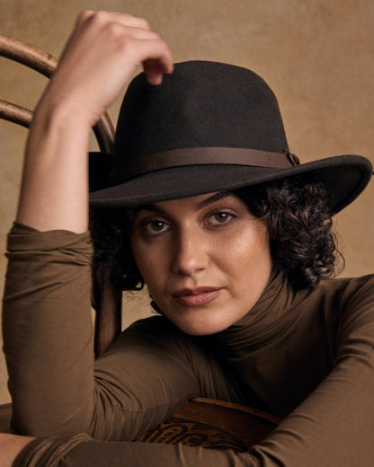 Brown Coloured Jack Murphy Boston Crushable Felt Hat on indoor background 