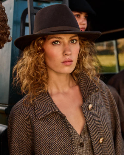 Brown Coloured Jack Murphy Boston Crushable Felt Hat on outdoor background 