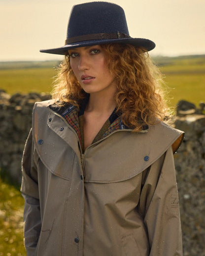 Navy Coloured Jack Murphy Boston Crushable Felt Hat on outdoor background 