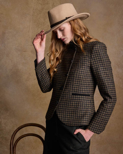 Tan Coloured Jack Murphy Boston Crushable Felt Hat on indoor background 