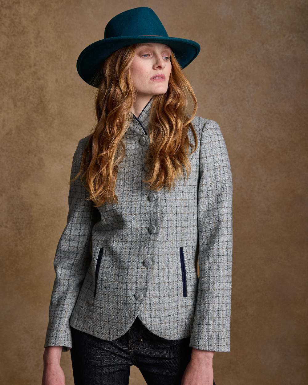 Teal Green Coloured Jack Murphy Boston Crushable Felt Hat on indoor background 