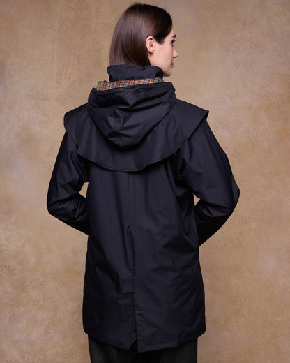Black Coloured Jack Murphy Cotswold Ladies Waterproof 3/4 Coat on indoor background 