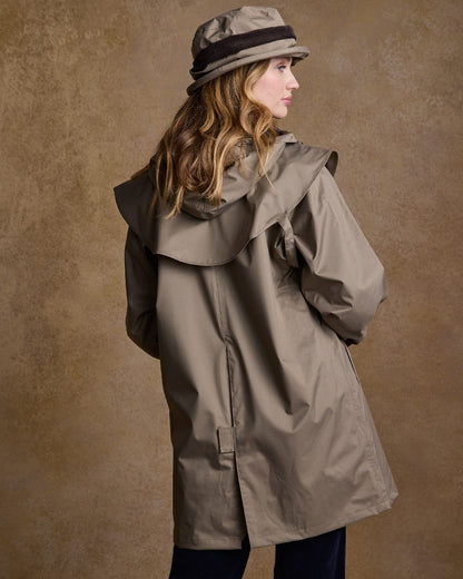 Chinchilla Coloured Jack Murphy Cotswold Ladies Waterproof 3/4 Coat on indoor background 