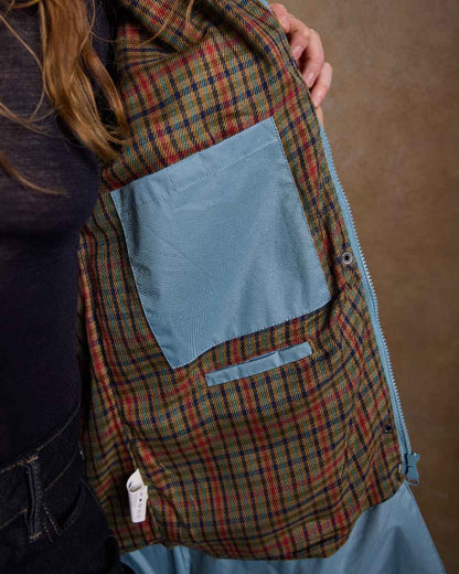 Smoke Blue Coloured Jack Murphy Cotswold Ladies Waterproof 3/4 Coat on indoor background 