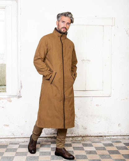 Camel Jack Murphy Emmet Waterproof Long Coat on wall background 