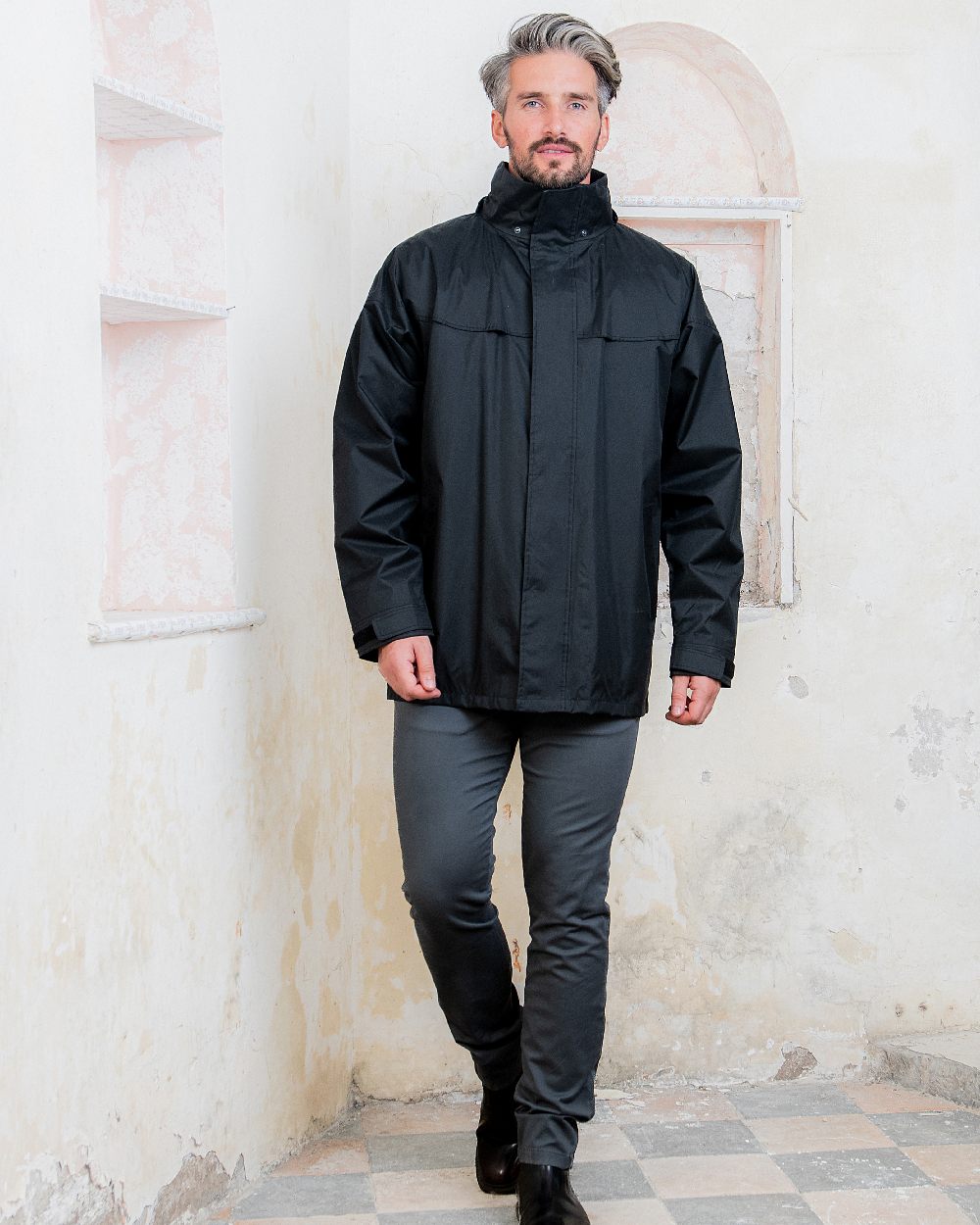 Black Coloured Jack Murphy Kingston Waterproof Jacket on studio background 