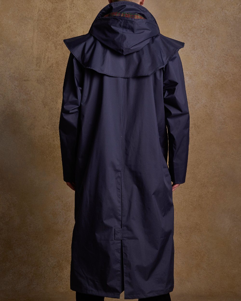 Navy Coloured Jack Murphy Lambourne Mens Long Bush Coat on indoor background 